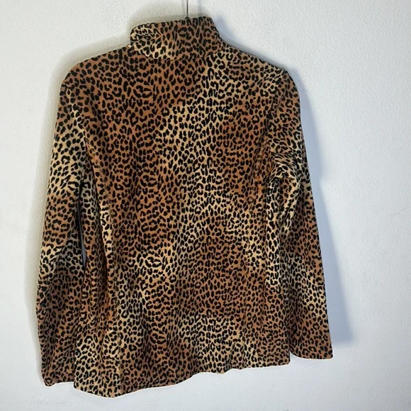 LANDS' END Half Zip Pullover Fleece Brown/Black Leopard S - Picture 6 of 6
